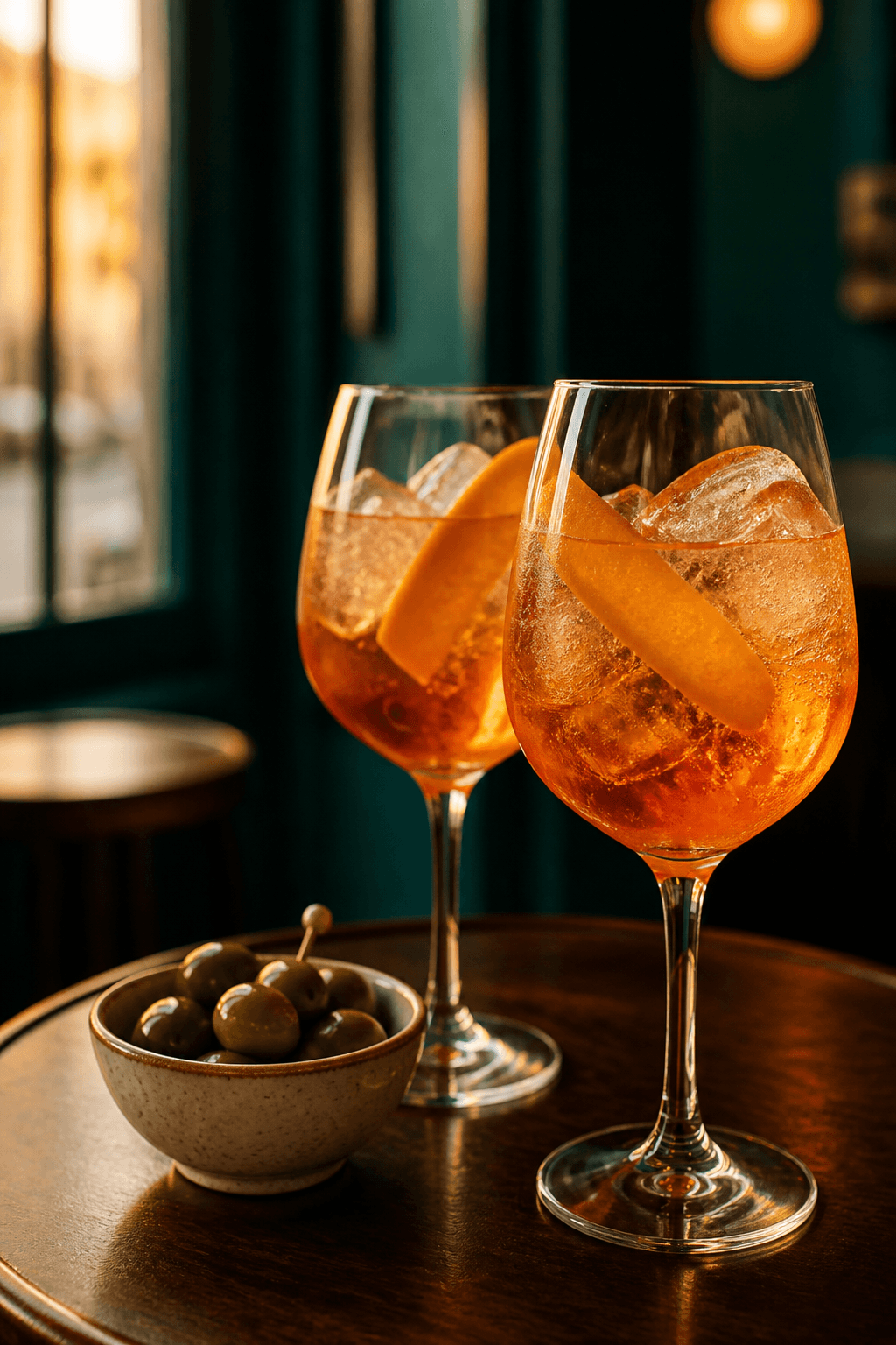 Cocktail da aperitivo serviti sul bancone.